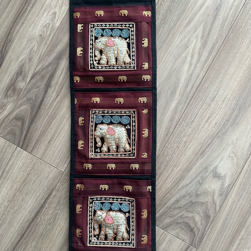 Elephant Tapestry Wall Hanging in Burgundy and Gold